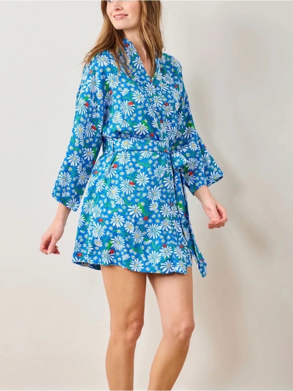 NWT Printfresh Satin Mini Robe in Lucky Daisy